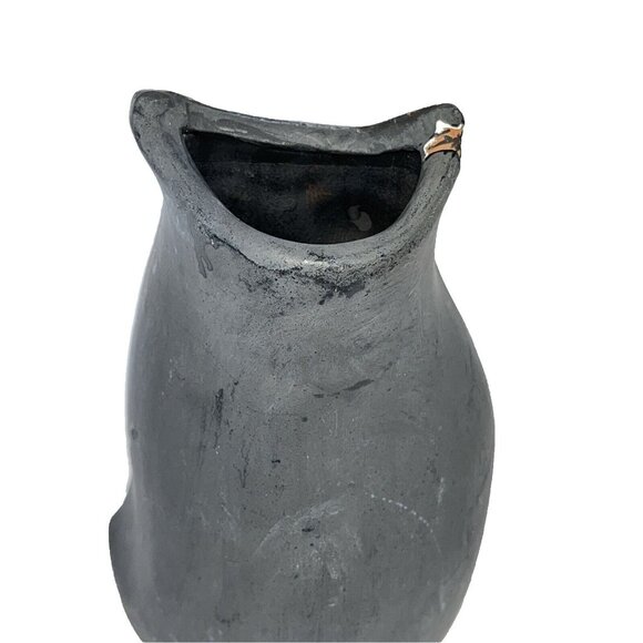 Vintage Handcrafted Black Clay Owl, Orange with Red Heart, Raku Pottery *Chips* - Picture 12 of 12